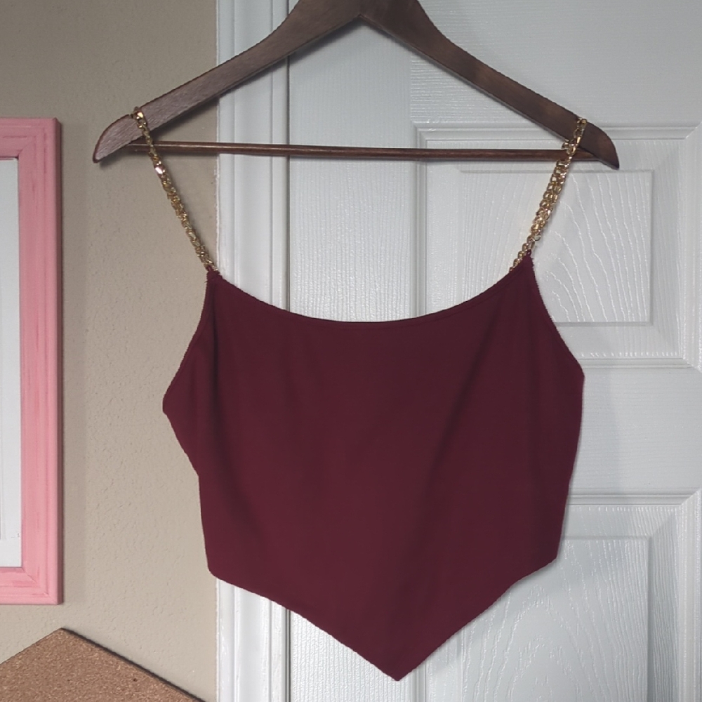 SHEIN Burgundy Camisole with Gold Chain Straps